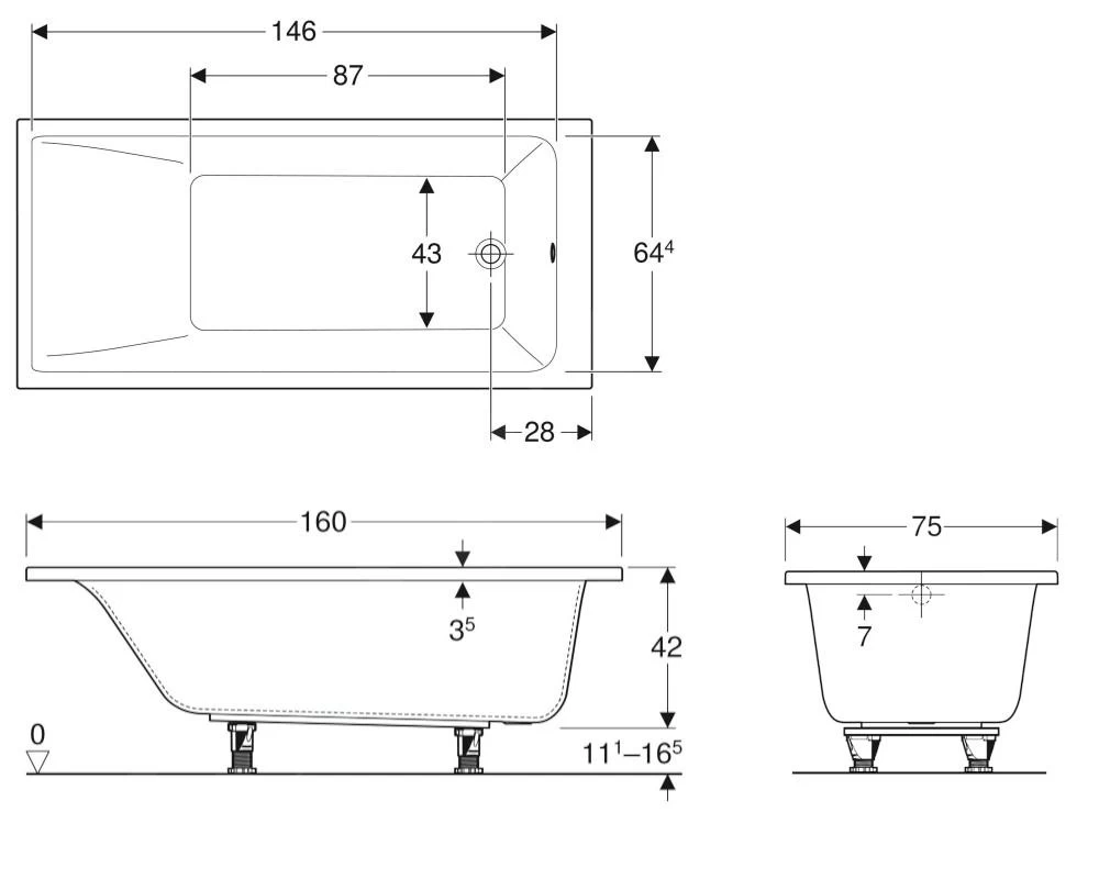 Geberit Selnova Square - Bad 1600x750x420 Mm, Wit 554.383.01.1 4 Geberit Selnova Square - Bad 1600x750x420 Mm, Wit 554.383.01.1 - Afbeelding 2
