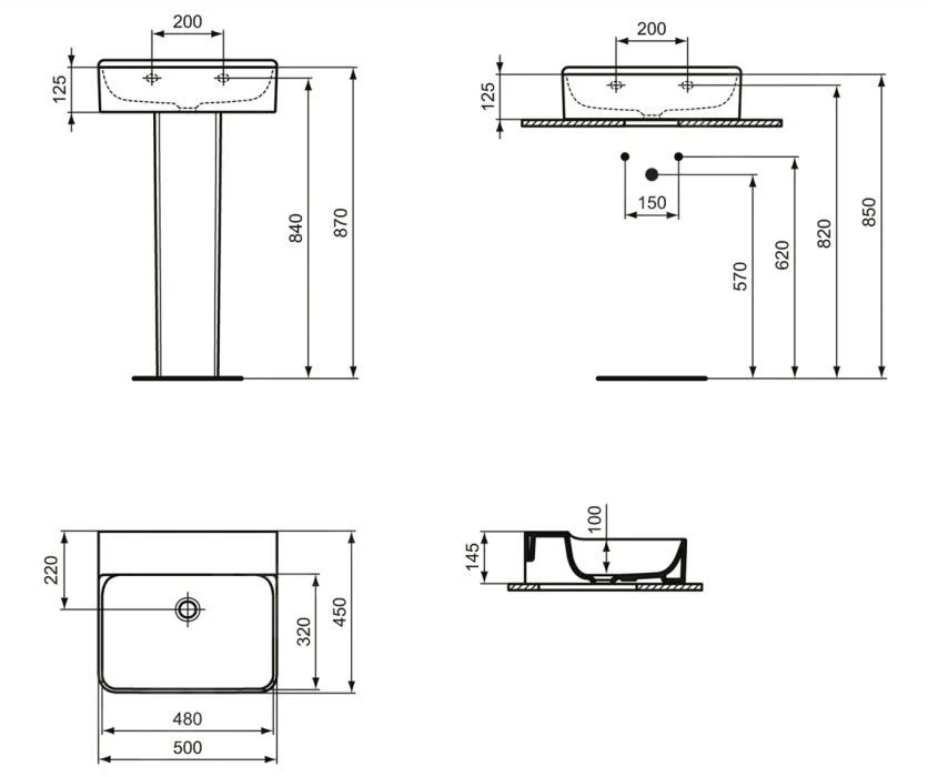 Ideal Standard Conca Ceram - Wastafel 500x450 Mm, Zonder Overloop, Zonder Kraangat, Wit T378701 4 Ideal Standard Conca Ceram - Wastafel 500x450 Mm, Zonder Overloop, Zonder Kraangat, Wit T378701 - Afbeelding 2