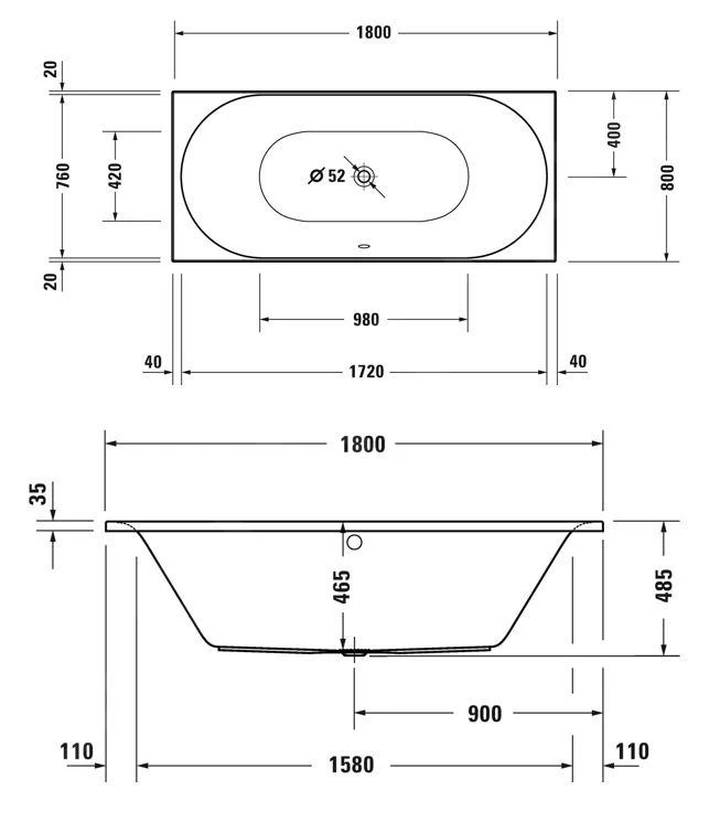 Duravit D-Neo - Bad 1800x800 Mm, Wit 700476000000000 4 Duravit D-Neo - Bad 1800x800 Mm, Wit 700476000000000 - Afbeelding 2