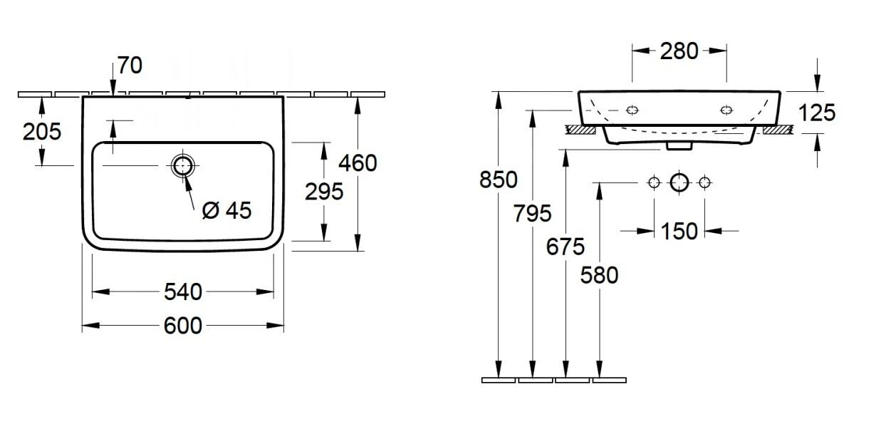 Villeroy & Boch O.novo - Opzetwastafel, 600x460 Mm, Zonder Overloop, Zonder Kraangat, CeramicPlus, Alpine Wit 4A416FR1 4 Villeroy & Boch O.novo - Opzetwastafel, 600x460 Mm, Zonder Overloop, Zonder Kraangat, CeramicPlus, Alpine Wit 4A416FR1 - Afbeelding 2