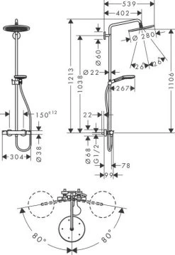 Hansgrohe Croma Select S - Doucheset Showerpipe 280 Met Thermostaat, EcoSmart, Gepolijst Goud Look 26891990 11 Hansgrohe Croma Select S - Doucheset Showerpipe 280 Met Thermostaat, EcoSmart, Gepolijst Goud Look 26891990 -Badkamer Paradijs f007f9ede6ec1a6548a3d3d4