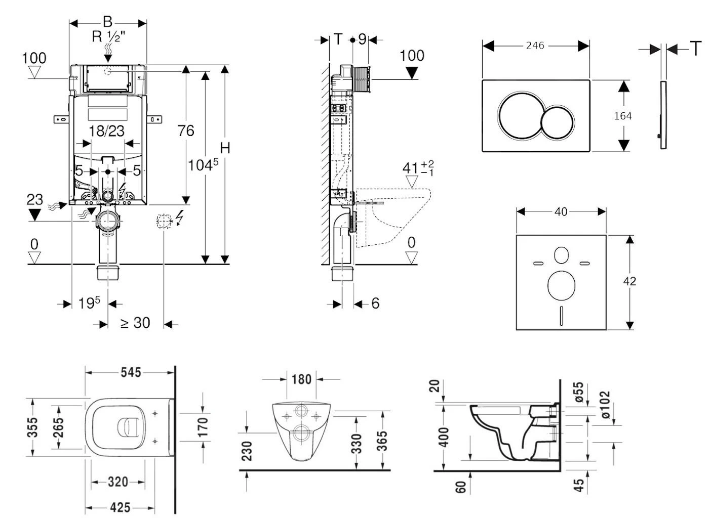 Geberit Kombifix - Toiletset Met Sigma01 Bedieningsplaat, Glanzend Chroom + Duravit D-Code Hangend Toilet En Wc Bril, Rimless, SoftClose 110.302.00.5 NH2 4 Geberit Kombifix - Toiletset Met Sigma01 Bedieningsplaat, Glanzend Chroom + Duravit D-Code Hangend Toilet En Wc Bril, Rimless, SoftClose 110.302.00.5 NH2 - Afbeelding 2