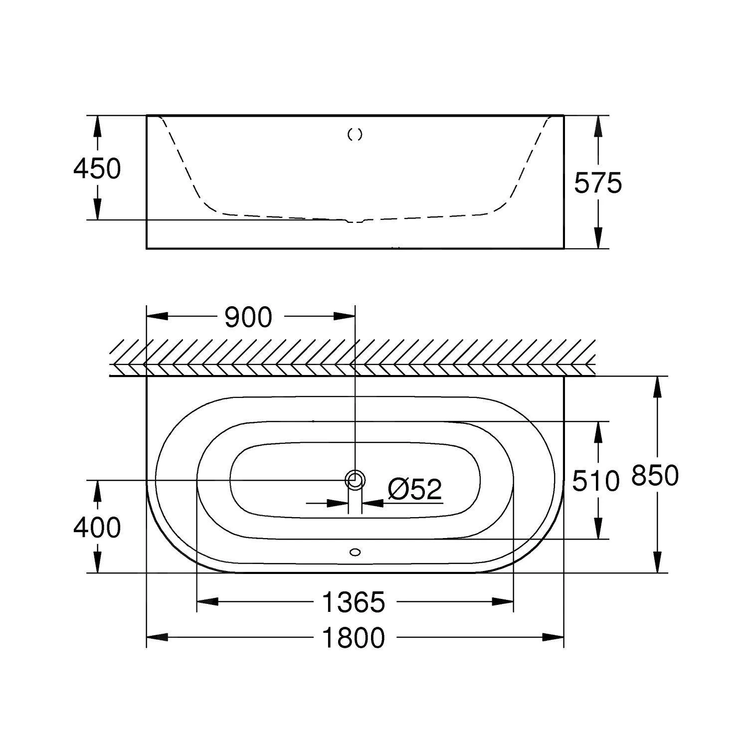 Grohe Essence - Bad 1800x850 Mm, Alpine Wit 39622000 3 Grohe Essence - Bad 1800x850 Mm, Alpine Wit 39622000 - Afbeelding 2
