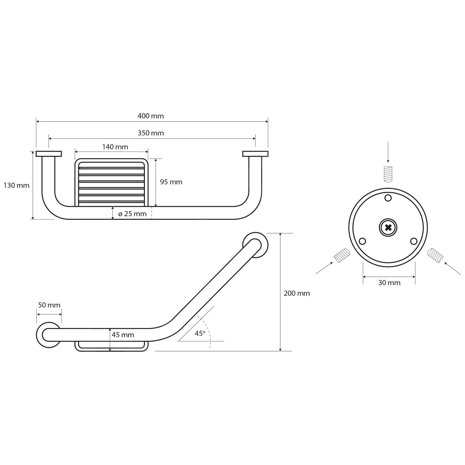 Sapho X-Round - Handgreep Met Zeephouder E, 400 Mm, Chroom XR503 4 Sapho X-Round - Handgreep Met Zeephouder E, 400 Mm, Chroom XR503 - Afbeelding 2
