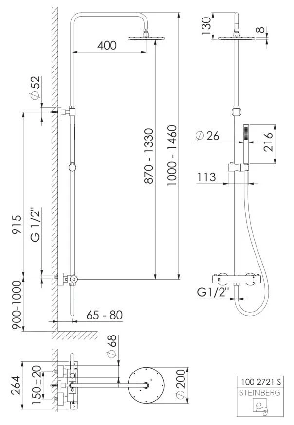 Steinberg 100 - Doucheset Met Thermostaat, Diameter 200 Mm, Mat Zwart 100 2721 S 4 Steinberg 100 - Doucheset Met Thermostaat, Diameter 200 Mm, Mat Zwart 100 2721 S - Afbeelding 2